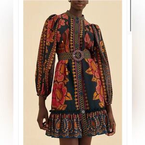 NWT FARM Rio Teal Ainika Sparkle Puff Sleeve Mini Dress XL